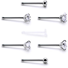 Clear CZ Gem Multi Shape 3mm Nose Bone 7 Pack Set