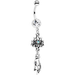 Clear Gem Blue Synthetic Opal Sacred Symbol Lotus Flower Dangle Belly Ring