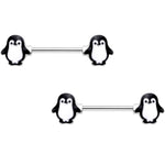 14G 9/16 Parade of Penguins Barbell Nipple Ring Set