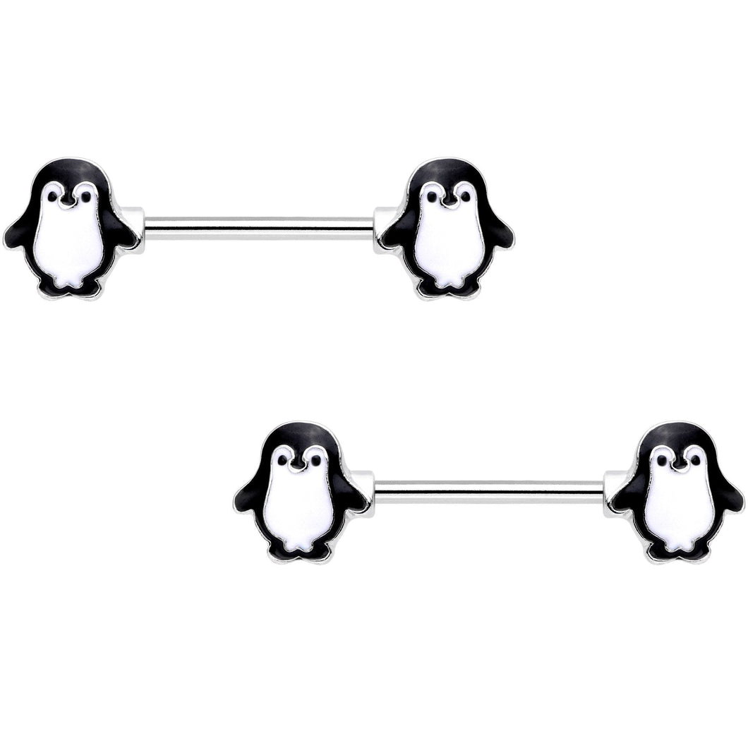14G 9/16 Parade of Penguins Barbell Nipple Ring Set