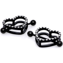 14G 5/8 Clear Gem Black Valentine Heart Nipple Ring Set