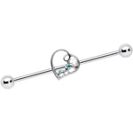 14G Aqua Gem Valentines Day Heart Industrial Barbell 38mm