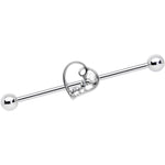 14G Clear Gem Valentines Day Heart Industrial Barbell 38mm