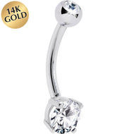 16G Solid 14K White Gold Round Cubic Zirconia Belly Ring