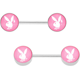 Licensed Pink White Playboy Bunny Barbell Nipple Ring Set