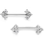 14G 9/16 Clear CZ Gem Trifecta Barbell Nipple Ring Set