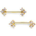 14G 9/16 Set of Clear CZ Gem Gold Tone Trifecta Barbell Nipple Ring
