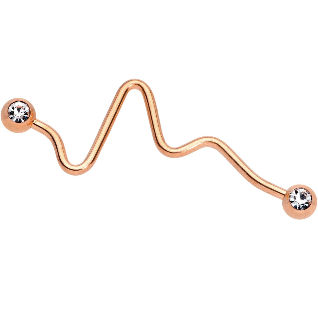 Clear Gem Pulse Rose Gold Tone Industrial Barbell 35mm