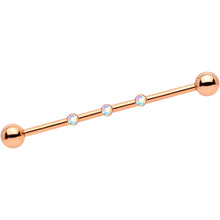 14G Aurora Gem Rose Gold IP Triplet Industrial Barbell 35mm