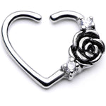 16G 3/8 Clear CZ Gem Rose Flower Left Heart Closure Ring