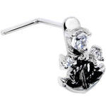 20G 1/4 Clear CZ Gem Nautical Anchor Faux Hoop L Shape Nose Ring