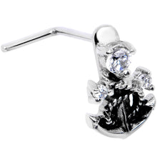 20G 1/4 Clear CZ Gem Nautical Anchor Faux Hoop L Shape Nose Ring