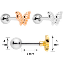 16G 1/4 Blush Butterfly Cartilage Tragus Earring Set of 3