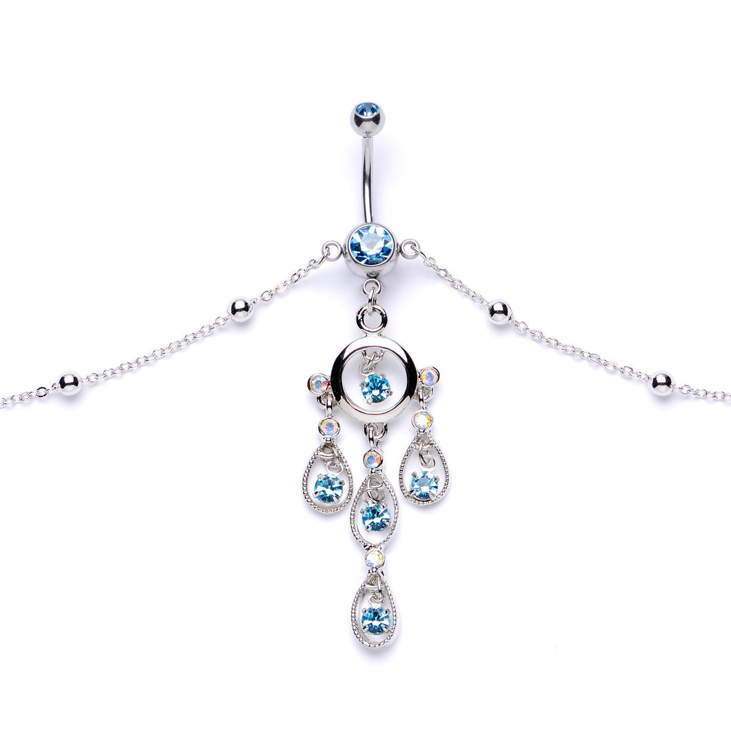 Aqua Gem Dancing Queen Chandelier Dangle Belly Ring Belly Chain