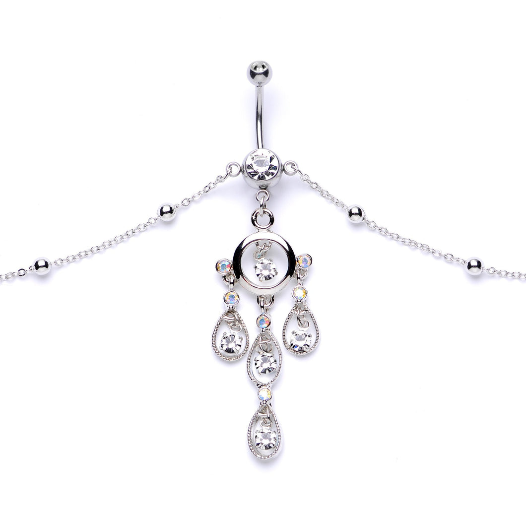 Clear Gem Dancing Queen Chandelier Dangle Belly Ring Belly Chain