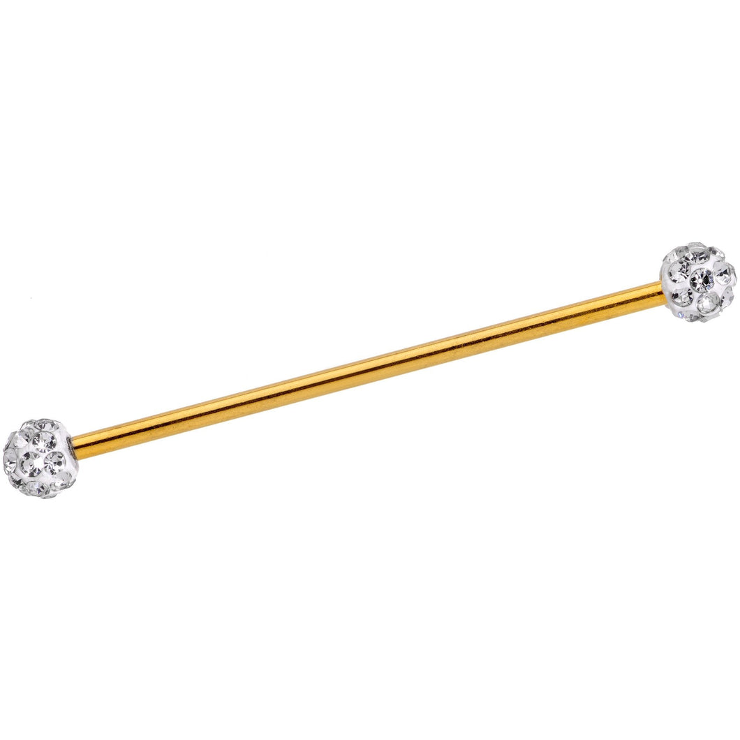 Clear Gem Cluster End Gold Anodized Straight Industrial Barbell 38mm