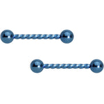 14G 5/8 Bright Blue Twisted Barbell Nipple Ring Set
