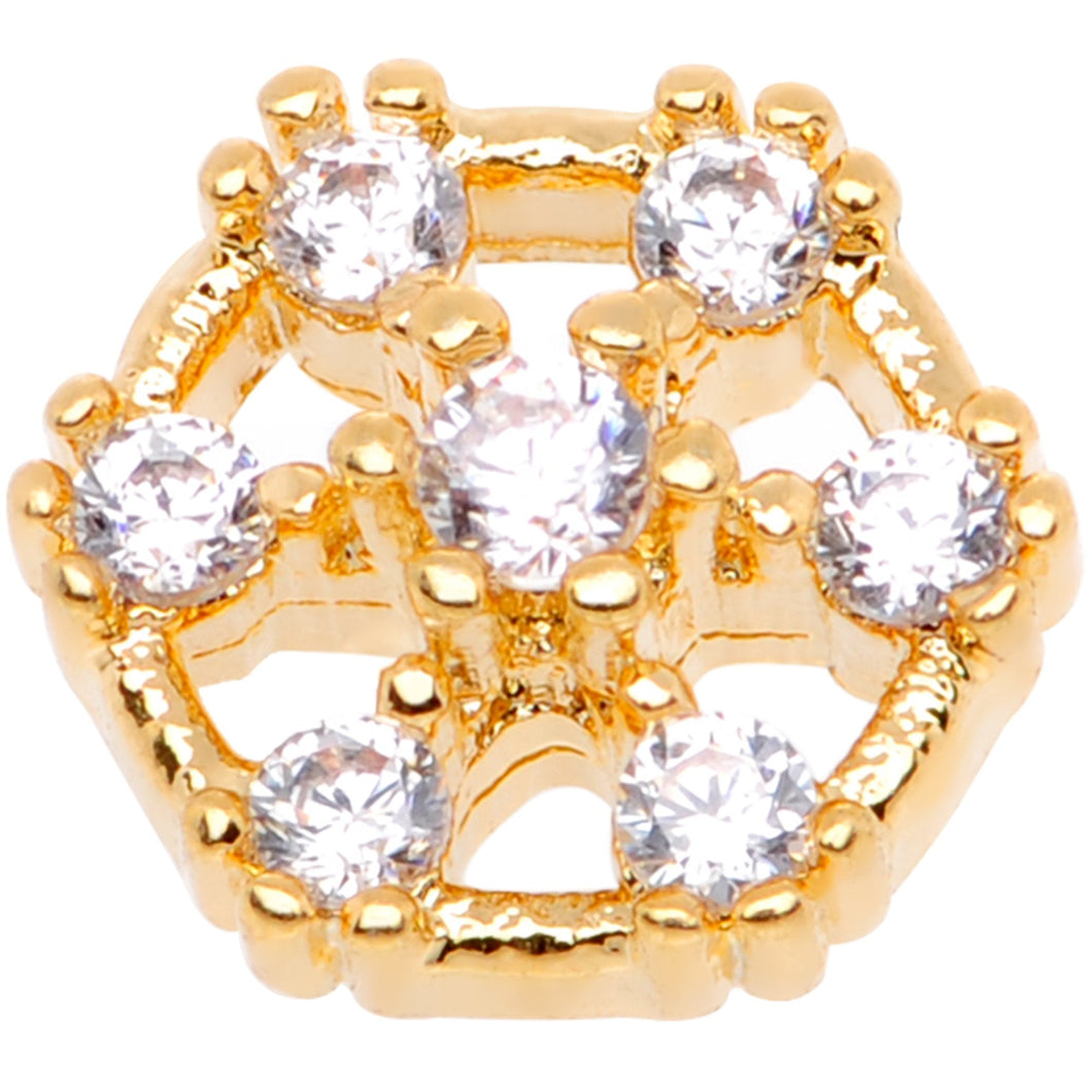 14G Clear Gem Gold Tone Externally Threaded Dermal Anchor Top