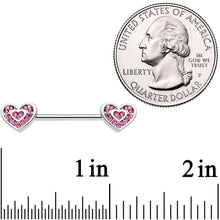 14G 9/16 Pink Gem Passionate Heart Barbell Nipple Ring Set