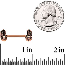9/16 Clear Gem Rose Gold Tone Hamsa Hand Barbell Nipple Ring Set