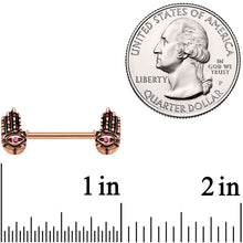 9/16 Pink Gem Rose Gold Tone Hamsa Hand Barbell Nipple Ring Set