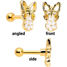 16G 1/4 Clear Gem Gold Tone Butterfly Cartilage Tragus Set of 3
