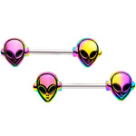 14G 9/16 Rainbow Alien Barbell Nipple Ring Set