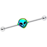 14G Iridescent Alien Face Industrial Barbell 38mm