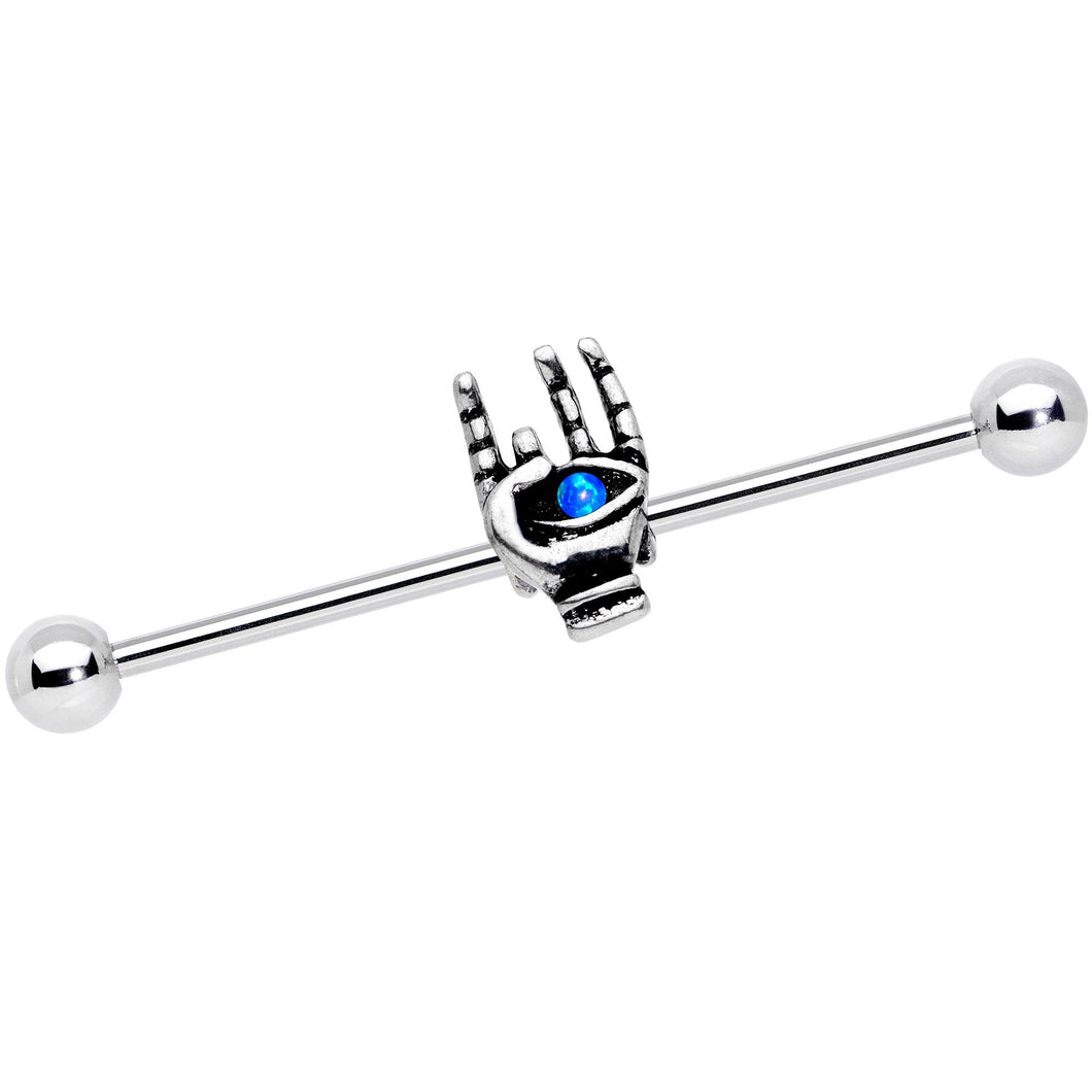 14G Blue Synthetic Opal Hamsa Sacred Hand Industrial Barbell 38mm