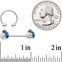 14G 1/2 9/16 Blue Seashell Twisted Horseshoe Nipple Jewelry Set