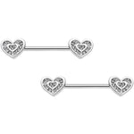 14G 5/8 Clear Gem Wrapped Hearts Barbell Nipple Ring Set