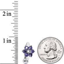 Purple Clear CZ Gem Pretty Posy Flower Top Mount Belly Ring