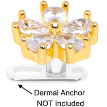 14G Clear CZ Gem Lovely Bloom Gold Tone Dermal Anchor Top