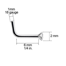18G 1/4 Clear 2mm CZ Gem Grade 23 Titanium L Shaped Nose Ring