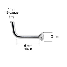 18G 1/4 Clear 2mm CZ Gem Grade 23 Titanium L Shaped Nose Ring