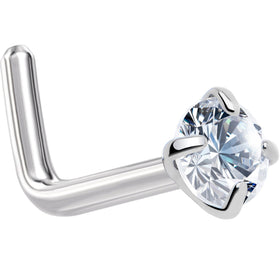 18G 1/4 Clear 3mm CZ Gem Grade 23 Titanium L Shaped Nose Ring