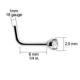 18G 1/4 Clear 3mm CZ Gem Grade 23 Titanium L Shaped Nose Ring