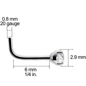 20G 1/4 Clear 3mm CZ Gem Grade 23 Titanium L Shaped Nose Ring