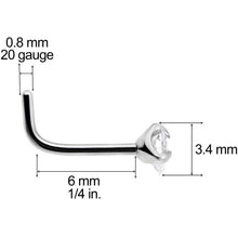 20G Clear 3mm CZ Heart Gem Grade 23 Titanium L Shaped Nose Ring