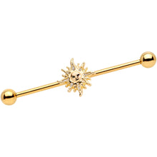 14G Gold Tone Happy Sun Industrial Barbell  38mm