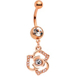 Clear Gem Rose Gold Tone Single Rose Dangle Belly Ring