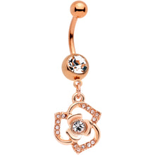 Clear Gem Rose Gold Tone Single Rose Dangle Belly Ring