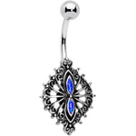 Blue Faux Druzy Spider Web Scrolls Belly Ring