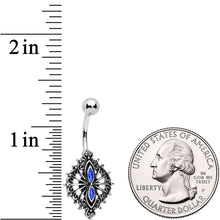 Blue Faux Druzy Spider Web Scrolls Belly Ring