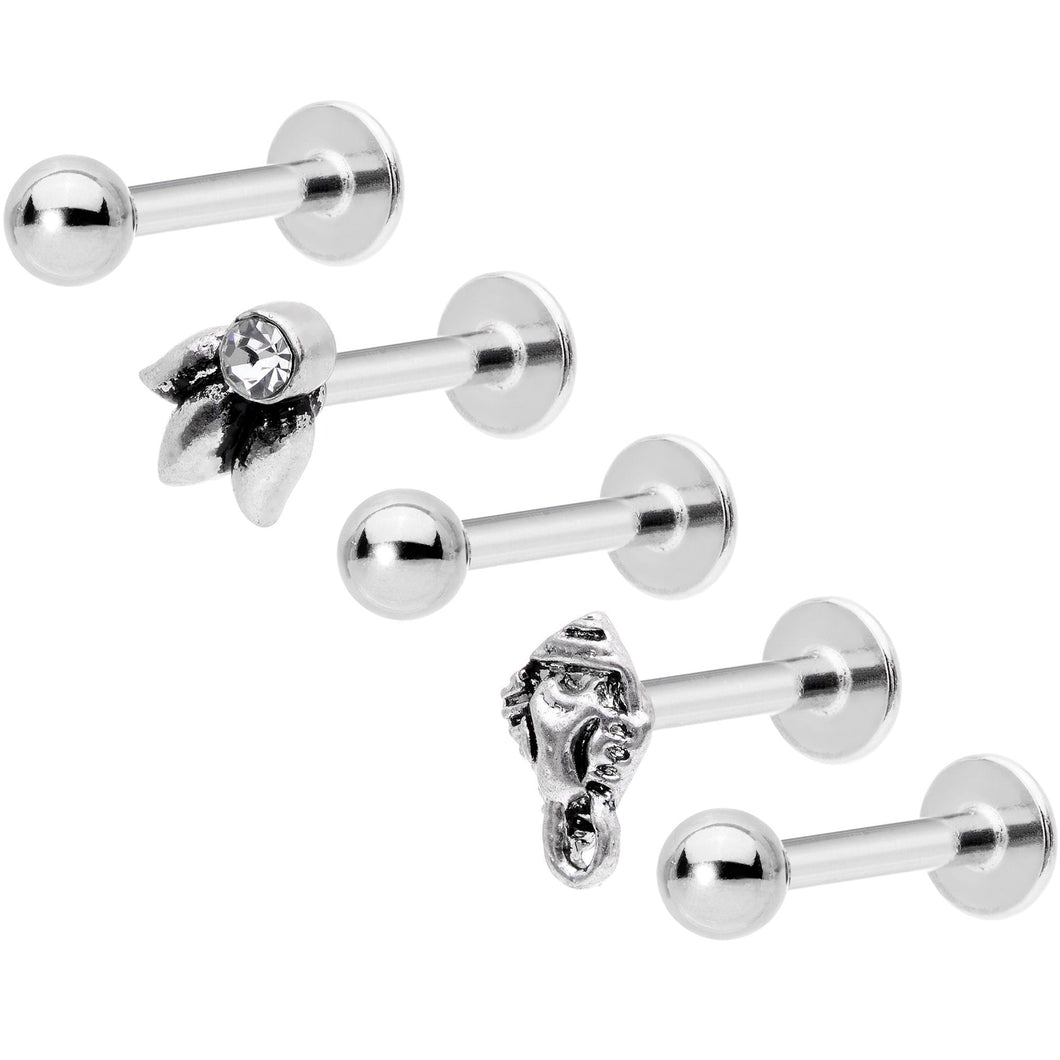 16G 5/16 Clear Gem Lotus Flower Elephant Cartilage Tragus Earring Set