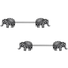 14G 9/16 Ornate Pattern Elephant Barbell Nipple Ring Set