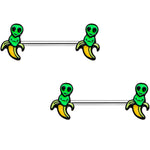 14G 9/16 Appealing Little Banana Alien Barbell Nipple Ring Set