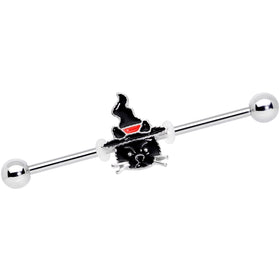 14G Halloween Witch Way Black Cat Barbell Industrial 38mm