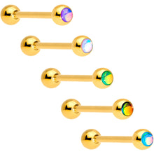 Aurora Gem Inlay Gold Tone Barbell Tongue Ring Set of 5