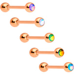 Aurora Gem Inlay Rose Gold Tone Barbell Tongue Ring Set of 5